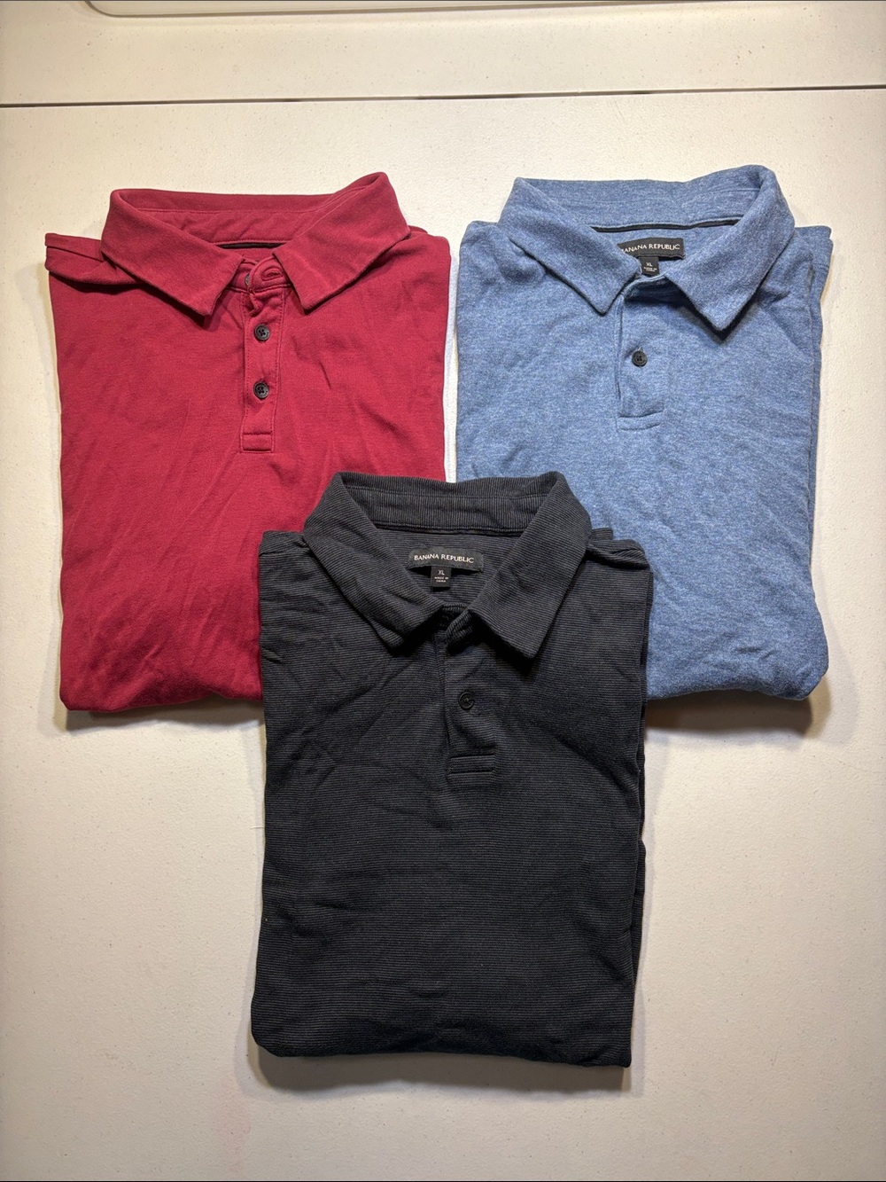 LOT OF 3 Banana Republic Men’s Luxe Touch Performance Polos Red/Blue/Black XL